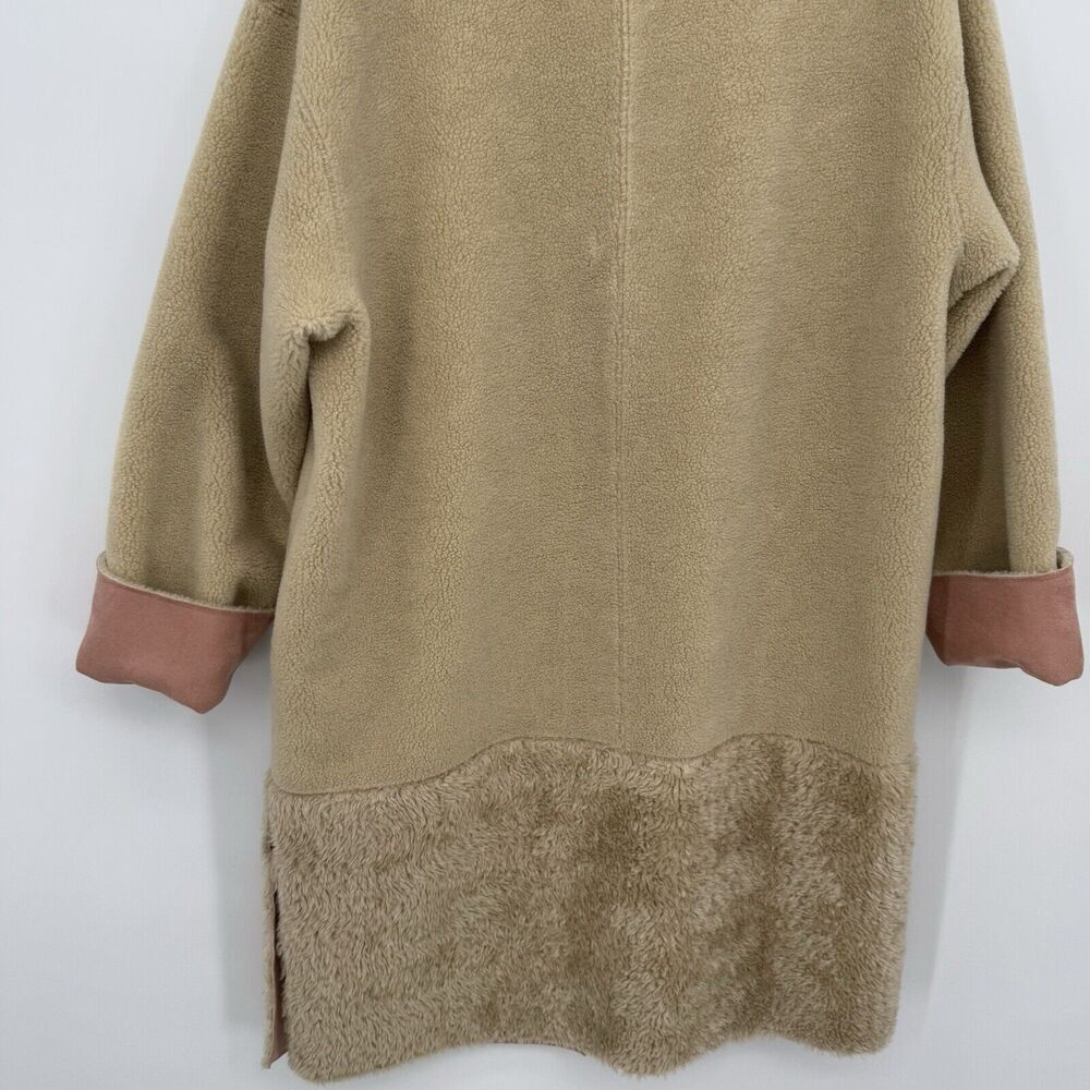 Zara Tan Faux Suede Teddy Sherpa Jacket Coat Oversized Size Large Pink - Picture 10 of 11
